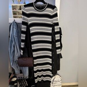Theory Single Stripe Wool Blend Midi Dress